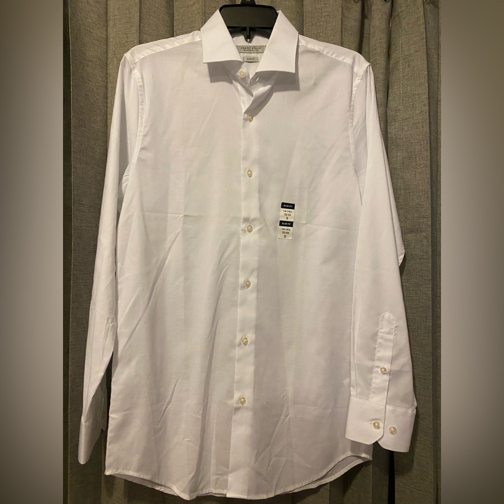 Men’s White Perry Ellis Button Down Dress Shirt Slim Fit Small